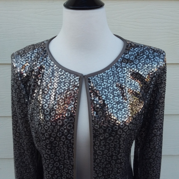 Vintage Silver Sequin Jacket Kasper Size 6 - Picture 4 of 7